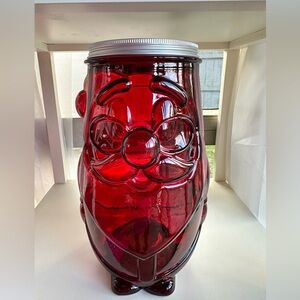 Festive Red Glass Santa Cookie Jar